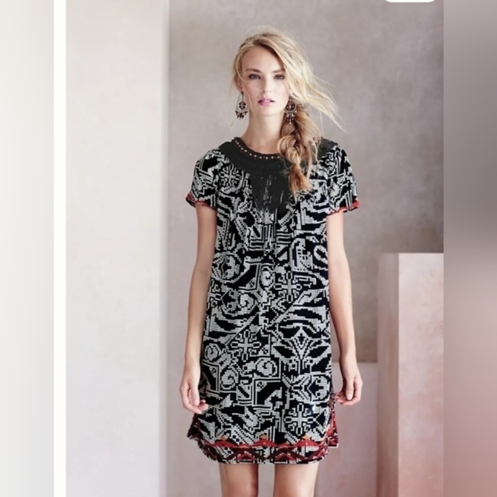 Floreat Anthropologie Abelia Womens‎ Embroidered Shift Dress Size Small
